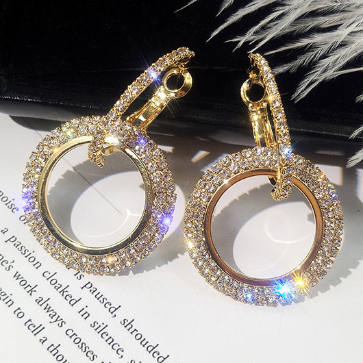 Double Ring Rhinestone Detail Design Earrings