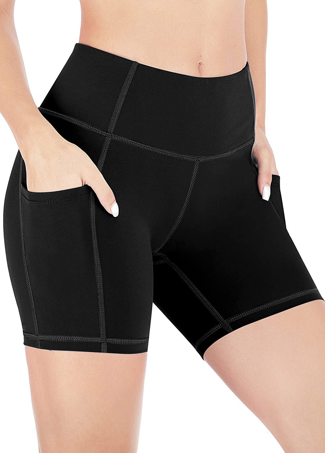 Black swimwear,Plain Color swimwear,ROTITA Pocket High Waisted Black Swim Shorts
