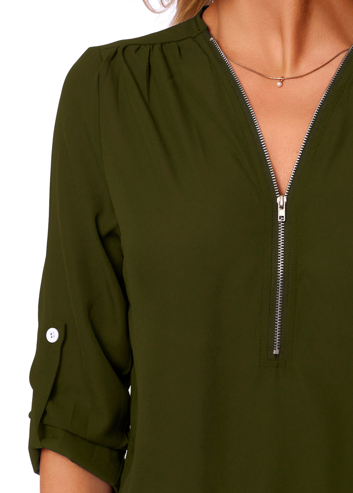Plain Color tops,Quarter Zip Solid Long Sleeve T Shirt
