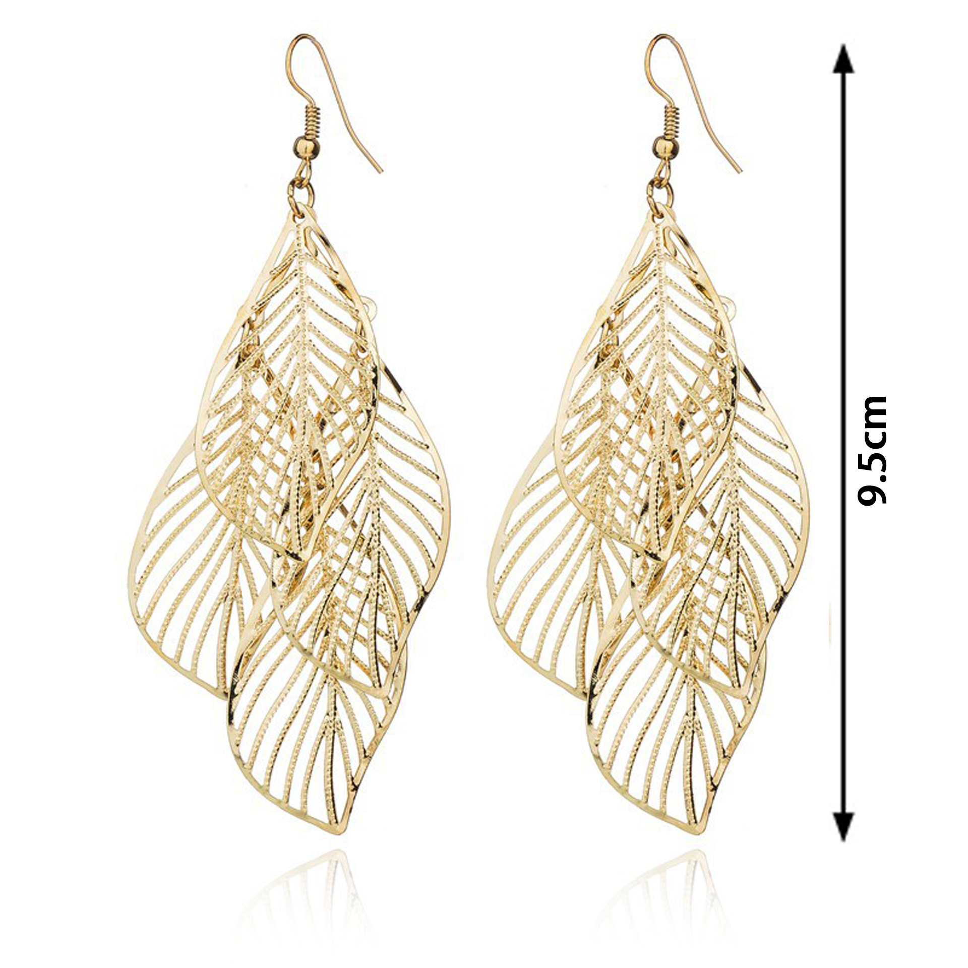 Gold jewelry,Gold Leaf Design Metal Detail Earring Set
