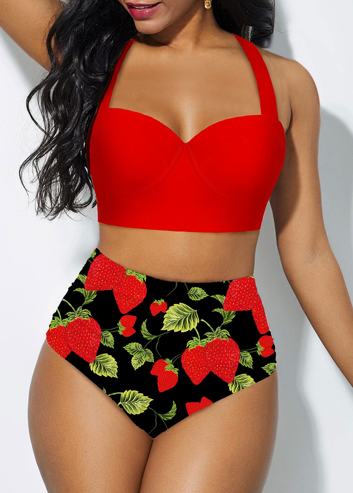 ROTITA High Waisted Halter Printed Bikini Set