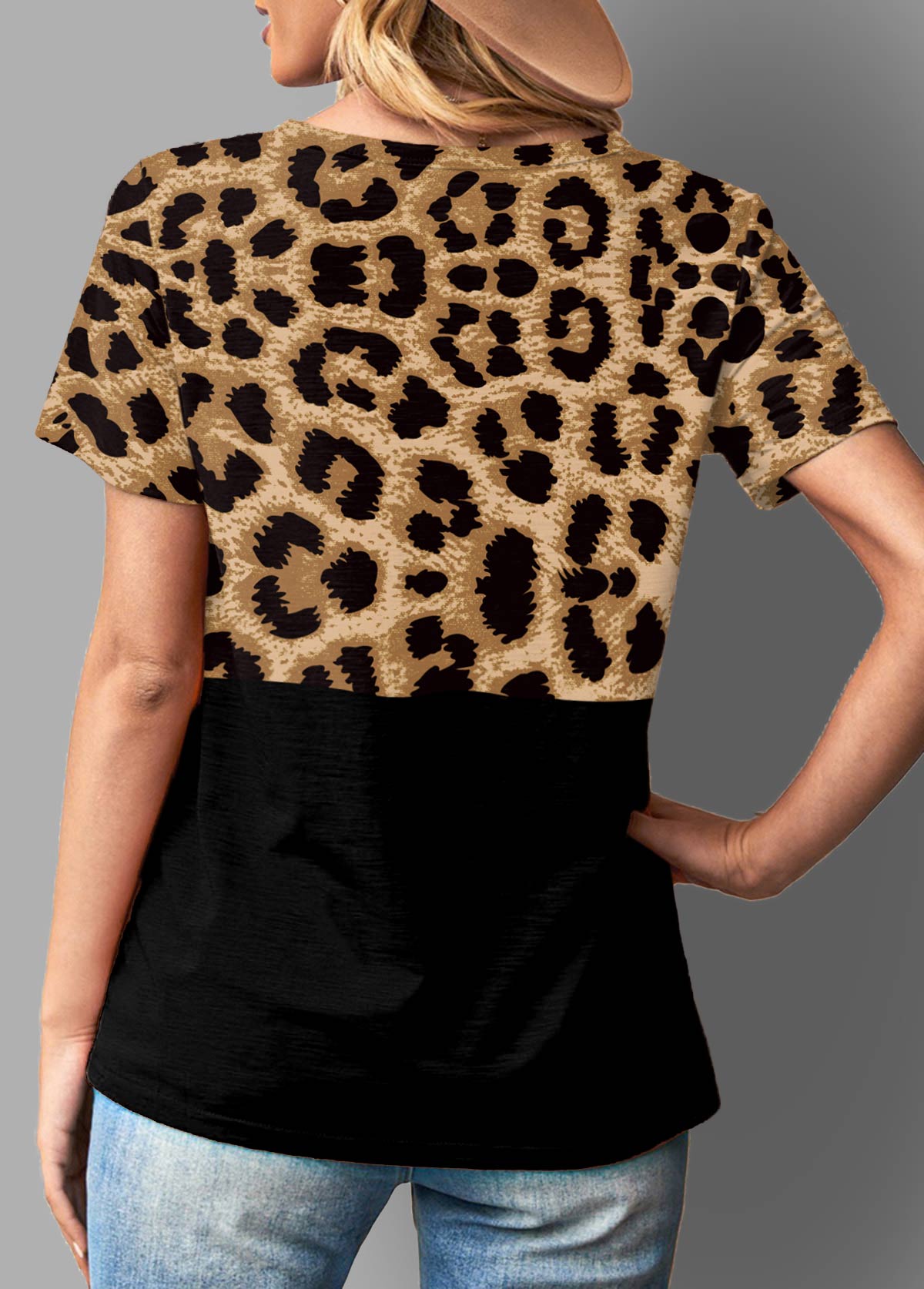 Black tops,Leopard tops,ROTITA Round Neck Leopard Short Sleeve T Shirt
