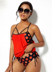 Dot swimwear,ROTITA Polka Dot Orange Tie Tankini Set