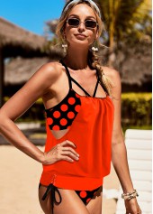 Dot swimwear,ROTITA Polka Dot Orange Tie Tankini Set