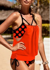 Dot swimwear,ROTITA Polka Dot Orange Tie Tankini Set