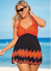 Orange plus size,Floral plus size,ROTITA Wide Strap Plus Size Printed Cross Front Swimdress Top