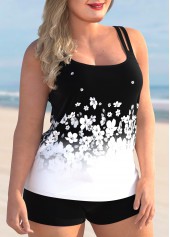 White plus size,Ditsy Floral plus size,ROTITA Plus Size Floral Print Spaghetti Strap Ombre Tankini Set