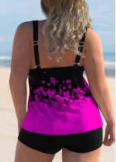 Hot Pink plus size,Ditsy Floral plus size,ROTITA Plus Size Ombre Floral Print Spaghetti Strap Tankini Set