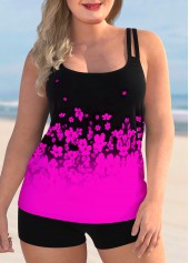 ROTITA Plus Size Ombre Floral Print Spaghetti Strap Tankini Set