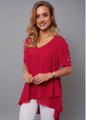 ROTITA V Neck Cutout Sleeve Asymmetric Hem Blouse