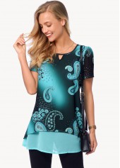ROTITA Layered Paisley Print Short Sleeve Blouse