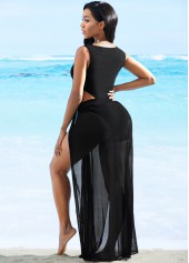 Black swimwear,Plain Color swimwear,ROTITA Mesh Stitching Sheer Solid Coverup Dress