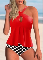 Polka Dot Cross Front Tankini Set