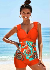 Orange swimwear,Paisley swimwear,ROTITA Wide Strap Paisley Print Tankini Set