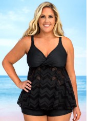 ROTITA Plus Size Lace Stitching Solid Tankini Set 