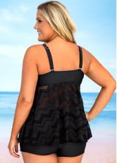 Black plus size,Plain Color plus size,ROTITA Plus Size Lace Stitching Solid Tankini Set 