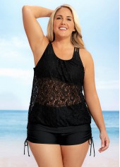 Black plus size,Plain Color plus size,ROTITA Plus Size Lace Patchwork Solid Tankini Set