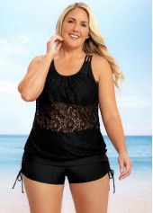 ROTITA Plus Size Lace Patchwork Solid Tankini Set
