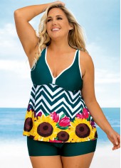 Rotita-Tankini-Set mit Blumen- und Chevron-Print in Übergröße mit breiten Trägern