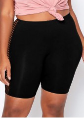 Black plus size,Plain Color plus size,ROTITA Mesh Stitching Plus Size High Waist Swim Shorts