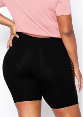 Black plus size,Plain Color plus size,ROTITA Mesh Stitching Plus Size High Waist Swim Shorts