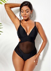 ROTITA Spaghetti Strap Mesh Stitching Cutout One Piece Swimwear