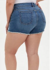 Blue plus size,Plain Color plus size,ROTITA Plus Size Denim Mid Waist Shorts