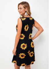 Multi Color dresses,Plants dresses,Everyday dresses,Casual dresses,ROTITA Sleeveless Sunflower Print Round Neck Dress