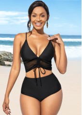 ROTITA Center Shirred High Waist Spaghetti Strap Bikini Set 