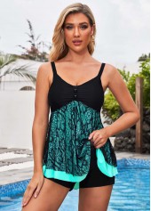 Multi Color swimwear,Contrast Color swimwear,ROTITA Asymmetric Hem Lace Stitching Center Shirred Tankini Set 