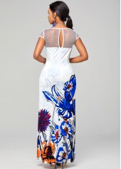 Multi Color dresses,Floral dresses,ROTITA Floral Print Fishnet Panel Short Sleeve Dress 