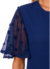 Navy tops,Dot tops,ROTITA Split Neck Chiffon Polka Dot Blouse