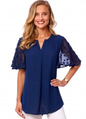 ROTITA Split Neck Chiffon Polka Dot Blouse