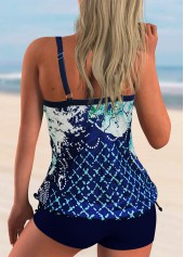 Multi Color swimwear,Floral swimwear,ROTITA Spaghetti Strap Printed Tie Side Tankini Set 