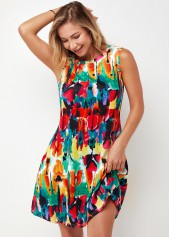 Multi Color dresses,Rainbow Color dresses,Floral dresses,Everyday dresses,Casual dresses,ROTITA Printed Round Neck Multi Color A Line Dress