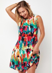 Multi Color dresses,Rainbow Color dresses,Floral dresses,Everyday dresses,Casual dresses,ROTITA Printed Round Neck Multi Color A Line Dress