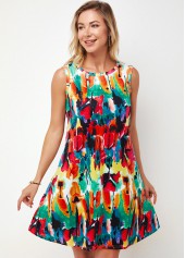 Multi Color dresses,Rainbow Color dresses,Floral dresses,Everyday dresses,Casual dresses,ROTITA Printed Round Neck Multi Color A Line Dress