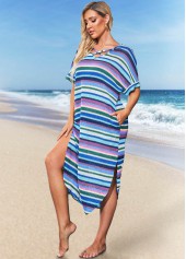 ROTITA Striped Mesh Cross Strap Cover Up