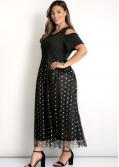 Black plus size,Dot plus size,ROTITA Mesh Stitching Plus Size Sequin Dress