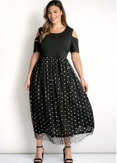 Black plus size,Dot plus size,ROTITA Mesh Stitching Plus Size Sequin Dress