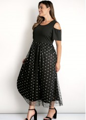 Black plus size,Dot plus size,ROTITA Mesh Stitching Plus Size Sequin Dress