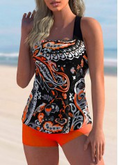 Orange plus size,Paisley plus size,ROTITA Spaghetti Strap Plus Size Paisley Print Tankini Set 