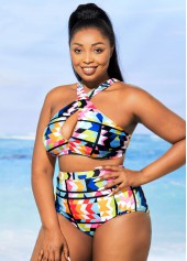 Multi Color plus size,Rainbow Color plus size,Geometric plus size,High Waisted Plus Size Geometric Print Bikini Set