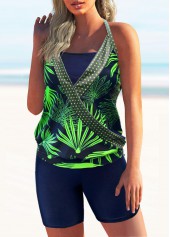 Marineblaues Tankini-Oberteil mit überkreuzten Punkten und Punkten-Kein Boden