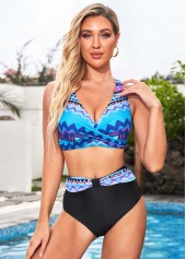ROTITA High Waisted Front Cross Tribal Print Bikini Set