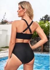 Blue swimwear,Geometric swimwear,ROTITA High Waisted Front Cross Tribal Print Bikini Set