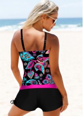 Multi Color swimwear,Paisley swimwear,ROTITA Drawstring Side Paisley Print Spaghetti Strap Tankini Set