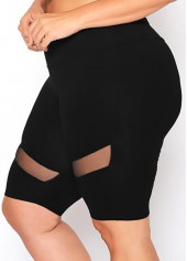 Black plus size,Plain Color plus size,ROTITA Mesh Stitching Mid Waist Plus Size Swim Shorts