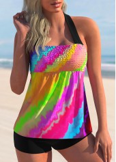 ROTITA Halter Rainbow Stripe Smocked Tankini Set 