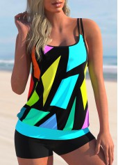 ROTITA Geometric Print Colorful Double Straps Tankini Set 